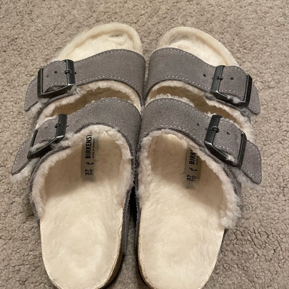 Birkenstock Women's Gray Shearling Lined Slippers - Picture 1 of 4